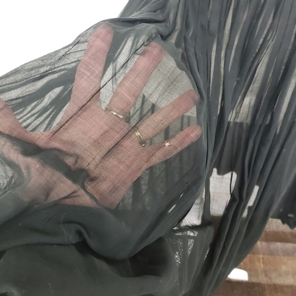 VINTAGE Mid Century Sheer Black Pleated Dress 24" Waist S Semi Open Back R&K VG - Picture 12 of 15